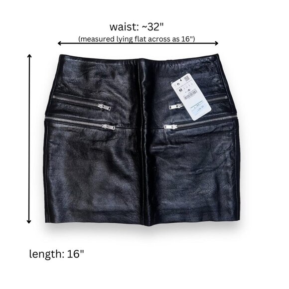NWT - Zara - Black Leather Mini Skirt with Zipper Details - size Medium - Picture 4 of 12